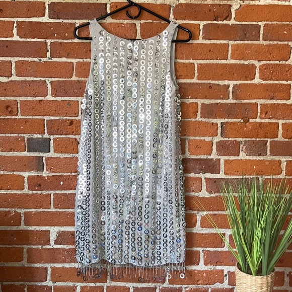 French Connection Dress Mini ‘Cindy Sparkle’ Scoop Neck Silver Size 6 - Picture 7 of 9